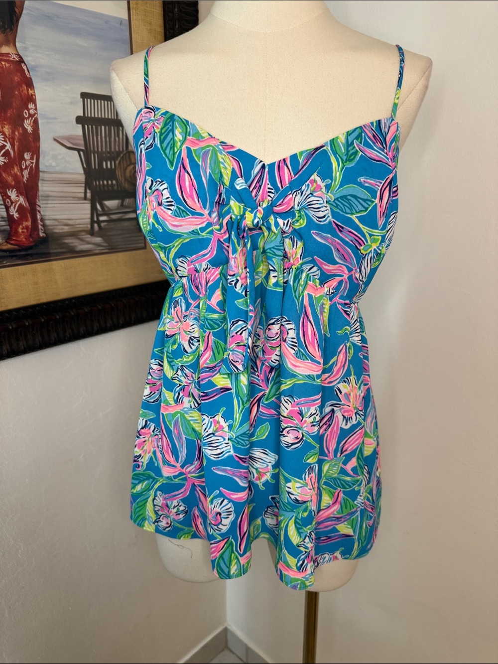 Lilly Pulitzer Blue Pink Green Floral Spaghetti Strap Camisole
